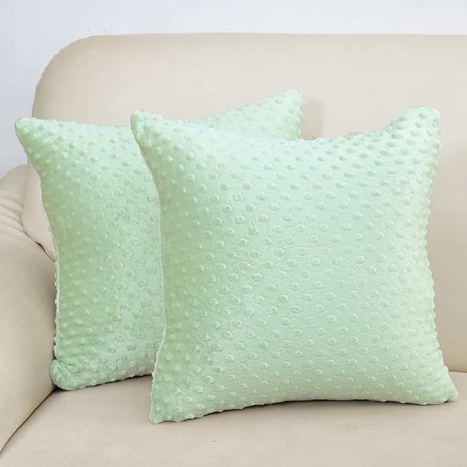 2 Packs Throw Pillow Covers, Neutral Decorative Couch Pillow Cover for Living Room Bed Sofa Rustic Farmhouse Boho Home Decor, Soft Plush Cushion Case Slipcover (Green, 18"x 18")
