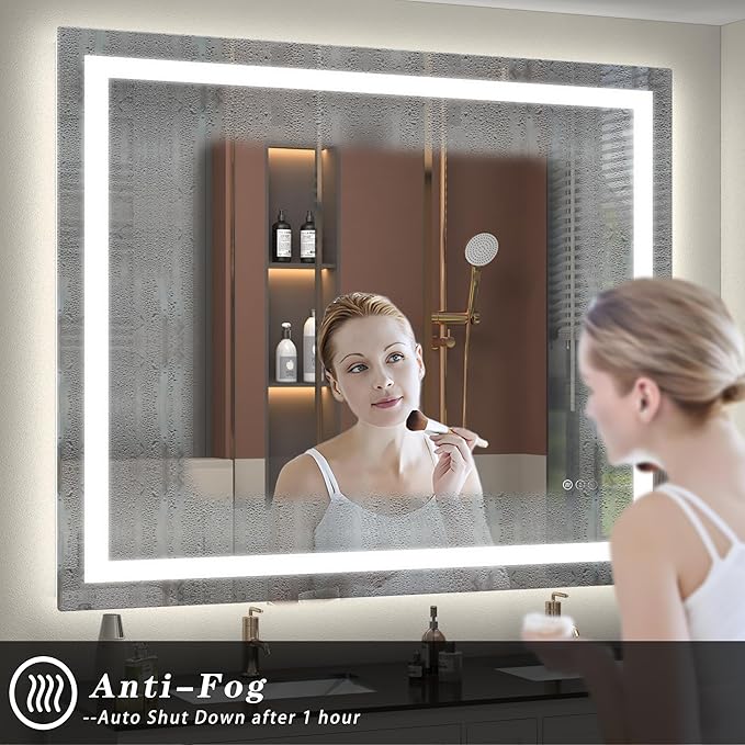 40 x 36 LED Bathroom Mirror for Wall, Lighted Vanity Mirror, Dimmable, Anti-Fog, Shatter-Proof, ETL Listed (Front Lights + Backlit)