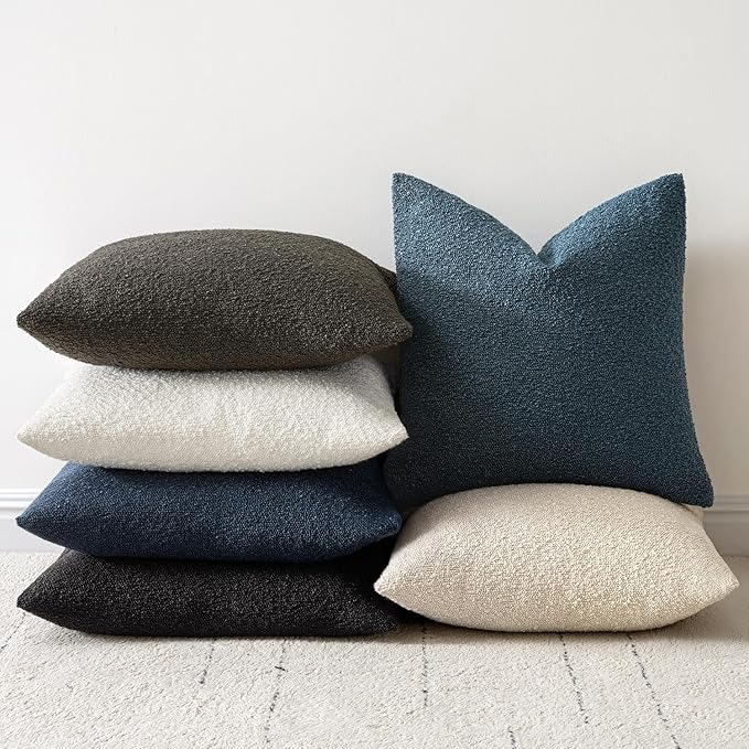 Woaboy Pack of 2 18x18 Inch Decorative Boucle Throw Pillow Covers Textured Square Pillowcaes Accent Solid Cozy Soft Cushion Covers Home Decor for Sofa Couch Living Room Home Decor,Dark Coffee