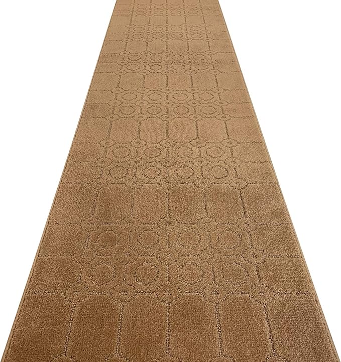 Custom Size Modern Abstract Floor Carpet Runner Rug for Hallways, Slip Resistant Latex Rubber Backed, 31 inch Wide X Customized Length, Art Gold Tan, 31 inch X 23 feet