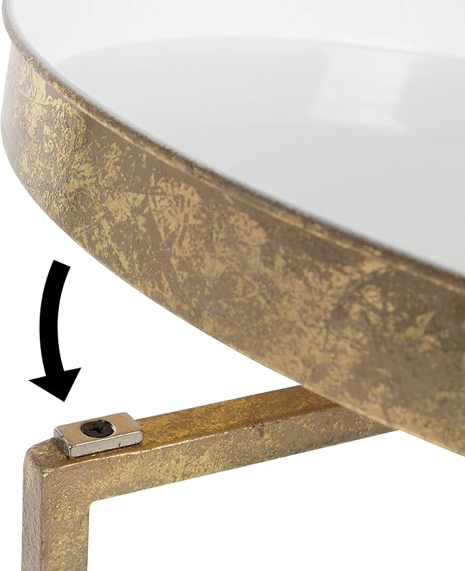 Kate and Laurel Celia Round Metal Foldable Tray Accent Table, White with Gold Base