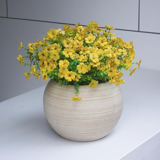 Yellow Artificial Outdoor Flowers 12 Bundles Fake Daisy Faux Mums Fall Plants Cheerful Weatherproof Floral Arrangements Decoration for Outside Landscaping Decor (Yellow Daisy)