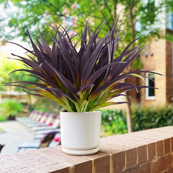16Pcs Artificial Grass Fake Grass Plants 17.3in Outdoor Plants UV Resistant Faux Greenery Stems for Home Window Garden Patio Pathway Front Porch Halloween Décor Light Green & Purple