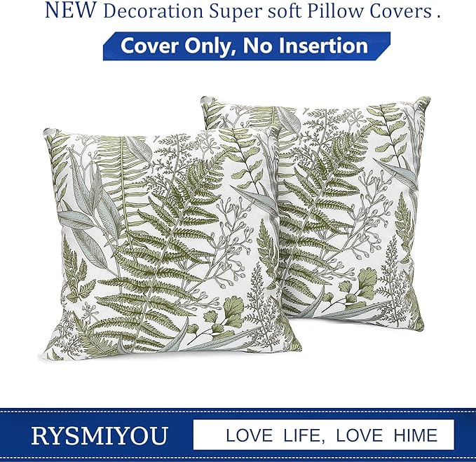Decorative Throw Pillow Covers Set of 2 Olive Green Leaves Pillow Covers 20x20 inch Soft Short Plush Square Floral Throw Pillows,Farmhouse Outdoor Pillow Covers for Couch Bed Living Room