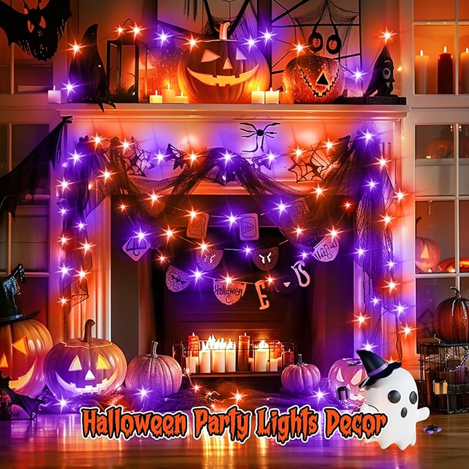 Brightown 12 Pack Purple Orange Fairy Lights Battery Operated String Lights - 7ft 20 LED Waterproof Short Micro Firefly Light for Halloween Decor, Pumpkin DIY Craft, Paper Lantern Decoration