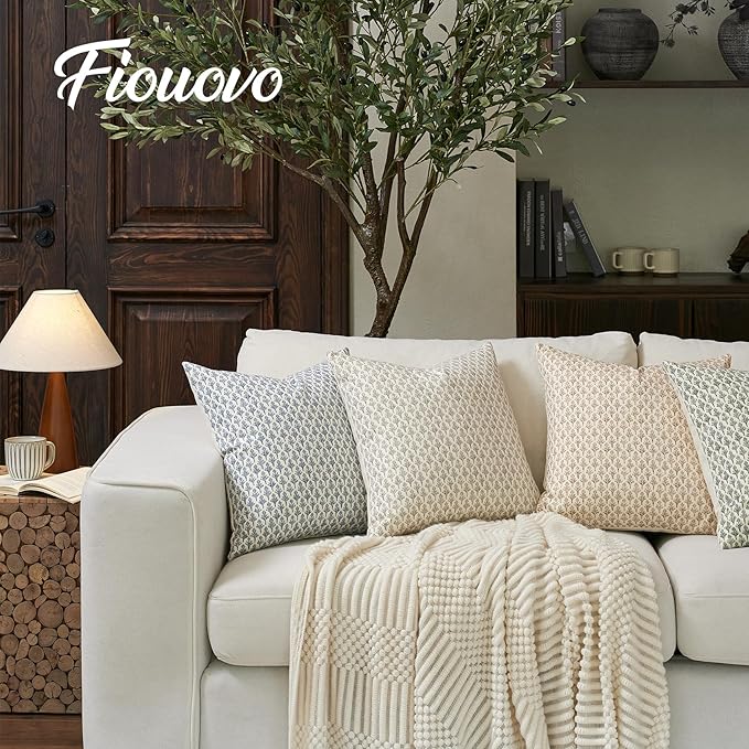 Floral Pillow Covers 24x24 Pillow Cover Block Print Couch Pillows for Living Room Decorative Neutral Accent Throw Pillow Covers, 1PC, Aqua Blue