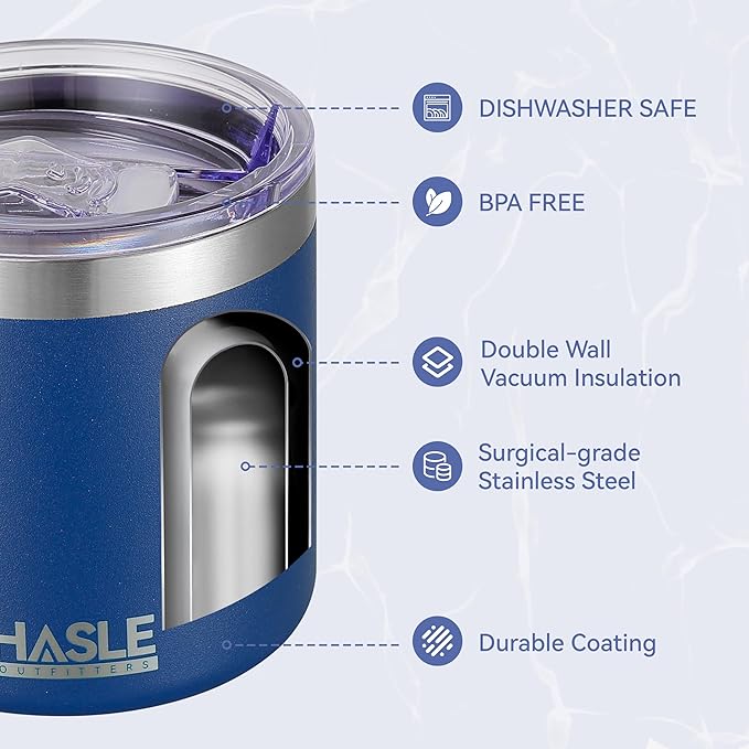 HASLE OUTFITTERS 10oz Insulated Tumblers with Lid and Straw,Stainless Steel Tumbler Travel Coffee Mug,Double Wall Reusable Tumbler Cup for Iced and Hot Drinks(Navy，6 Pack)