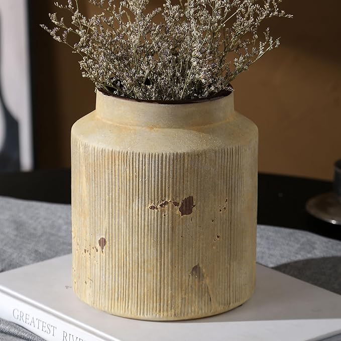 Farmhouse Vase for Home Decor, Vintage Rustic Terracotta Flower Vase Suitable for Home Decor, Living Room, Shelf, Dining Table. 7IN （Earthy Yellow） ZSHLXM