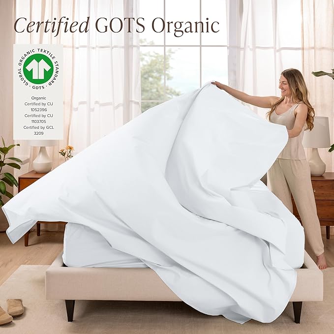 Bare Home 100% Organic Cotton Twin XL Sheet Set - Crisp Percale Weave - Lightweight & Breathable - Bedding Sheets & Pillowcases (Twin XL, White)