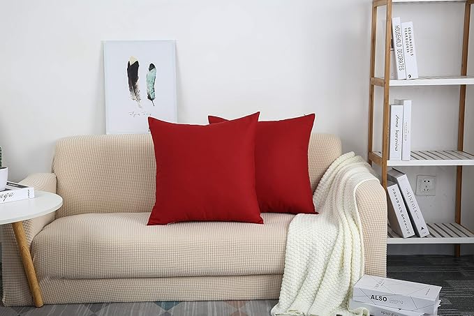 TangDepot Handmade Decorative Solid 100% Cotton Canvas Throw Pillow Cover/Pillowcase, (22 INCH x 22 INCH, Deep Red)