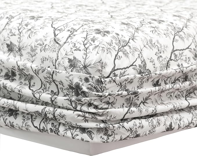 Modern Threads Silky Soft Microfiber and Wrinkle Free Sheets - Luxurious Microfiber Bed Sheets Includes Flat Sheet, Fitted Sheet with Deep Pockets, & Pillowcases Grey Garden Toile, Queen