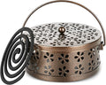 Portable Iron Mosquito Coil Holder with Handle Round Heat-Resistant Incense Holder (Bronze)
