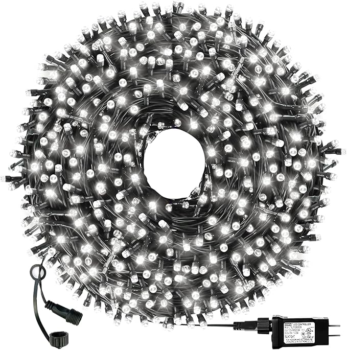 Christmas String Lights End-to-End Plug 8 Modes 108FT 300 LED IP55 Outdoor Waterproof UL Certificated Indoor Fairy Lights Garden Wedding Christma Trees Parties Decoration White Light