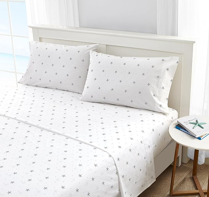 Nautica - Twin Sheets, Cotton Percale Bedding Set, Fully Elasticized, Ideal Dorm Essentials(Star Spangled Coastal Navy, Twin)