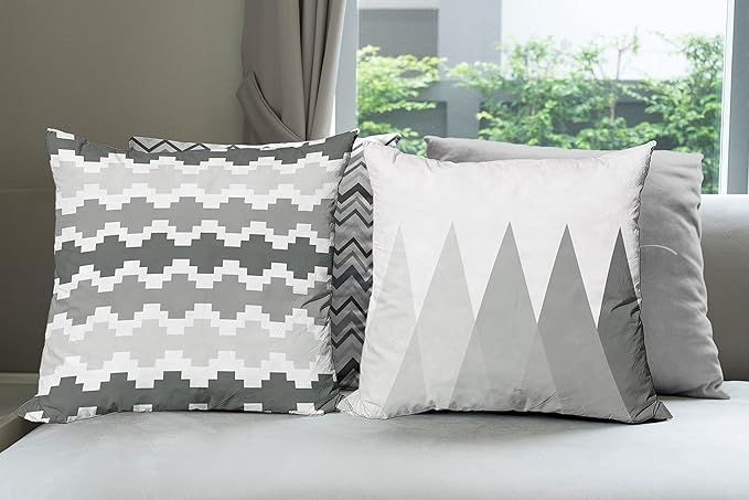 Ambesonne Modern Throw Pillow Cushion Case Pack of 4, Geometric Style Pattern of Triangles Zigzags Love Home Phrase Print, Modern Accent Double-Sided Digital Printing, 24", Pale Grey White and Dimgray