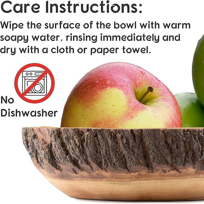Wood Fruit Bowl for Kitchen Counter - Large Decorative Key Tray for Entryway Table - Wooden Holder Basket for Candy and Office (10.5 Inch)