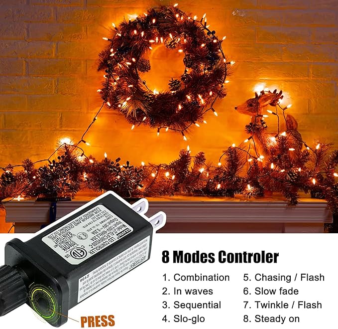 Orange LED Outdoor Halloween Lights, Halloween Decorations, 39 FT 100 LED Mini Lights with 8 Lighting Modes,Connectable String Light Plug in for Garden Patio Party Haunted House Ghost Holiday Decor