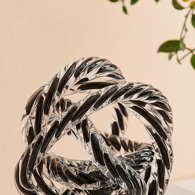 Danya B Nox Modern Glass Knot Loop Abstract Tabletop Sculpture - Smooth Light Purple or Textured Black Rope (Textured Black Rope)