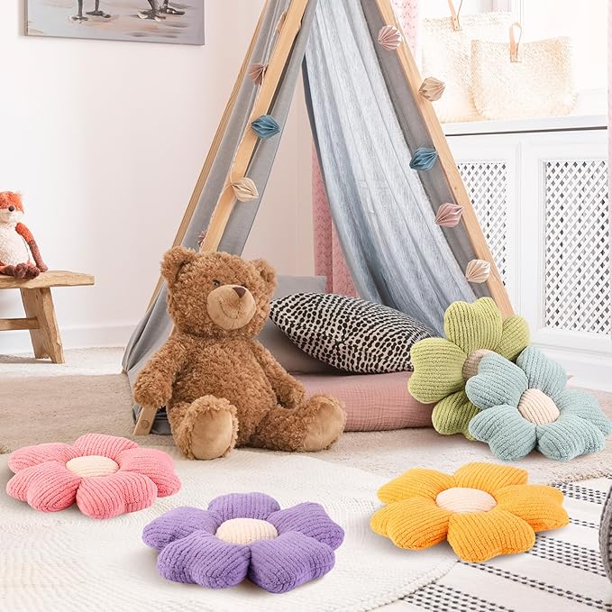 6 Pcs Flower Shaped Pillows Daisy Floor Throw Pillows 15 Inch Flower Seat Cushion for Reading Sofa Couch Bed Decor for Christmas Back to School Classroom(Bright Color)