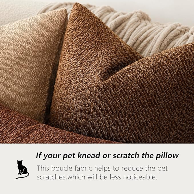 Foindtower Decorative Textured Boucle Throw Pillow Covers Accent Solid Pillow Cases Neutral Soft Cozy Couch Cushion Case for Chair Sofa Bedroom Living Room Home Decor 20x20 Inch,1PC,Hazel Brown