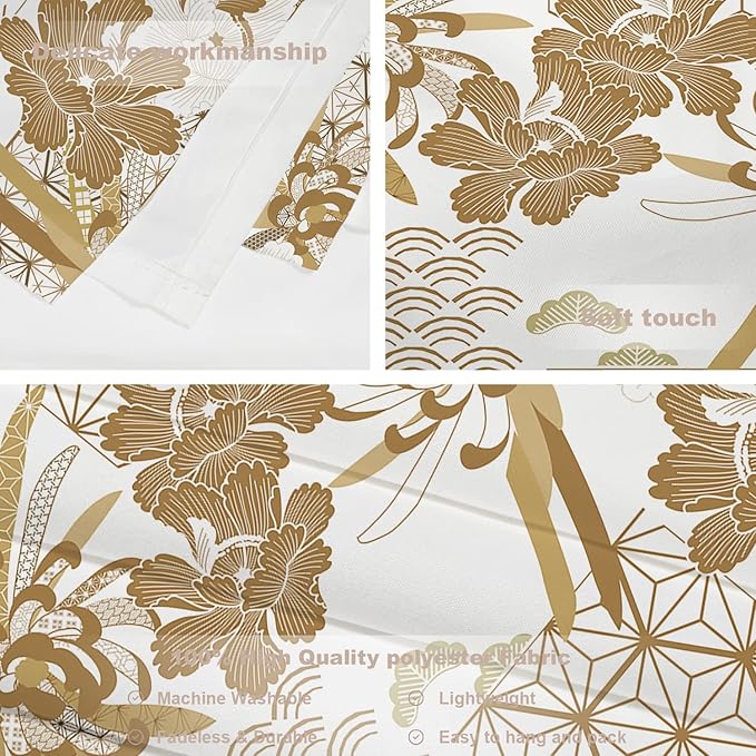Batmerry Gold Japanese Floral Tapestry, Spring Wall Art Hanging Decoration Polyester Fiber White Ruffled Around for Dorm Room Bedroom Living Room, 59.1x82.7 inches