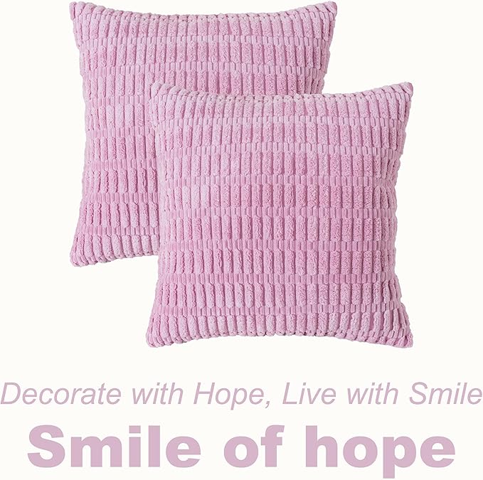 Blush Pink Throw Pillow Covers 20x20 Inch Set of 2, Corduroy Decorative Striped Spring Couch Pillow Covers Soft Boho Valentine's Day Modern Home Decor for Sofa Living Room Bed