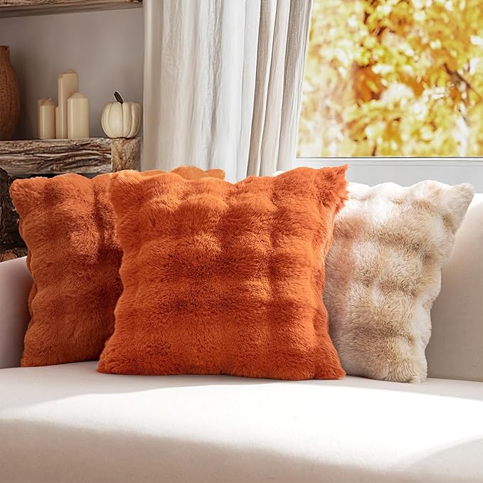 MIULEE Pack of 2 Decorative Pillow Covers Fall Thick Soft Plush Faux Fur Throw Pillows Luxury Home Decor for Couch Bedroom Living Room Sofa,20x20 Inch Burnt Orange