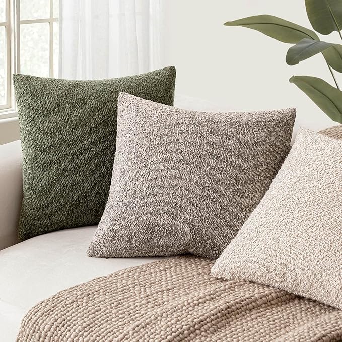 Foindtower Decorative Textured Boucle Throw Pillow Covers Accent Solid Pillow Cases Neutral Soft Cozy Couch Cushion Case for Chair Sofa Bedroom Living Room Home Decor 24x24 Inch,1PC,Light Taupe