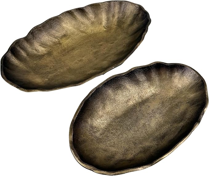 ANDALUCA Set of 2 Oval Metal Decorative Table Bowls, Bronze Finish