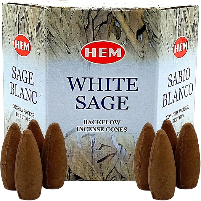 Hem White Sage Incense Cones - (40 Backflow Incense Cones) - Earthy Sage Inscents-Cones Waterfall | Thick Cloudy Incense Fountain Waterfall, Gift These Hem Incense Cones