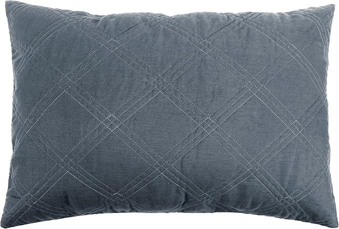 Levtex Home - 100% Linen Front/100% Cotton Back - King Quilted Sham - Washed Linen - Denim Blue - Sham Size (36 x 20in.)