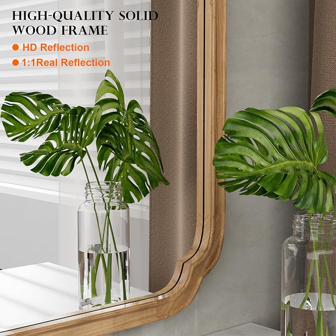 WallBeyond 20" x 30" Rounded Corner Arch Wall Mirror with Wood Frame for Entryway, Living Room or Bedroom Home Decor - Light Woodgrain [20" x 30" Honey-Colored]