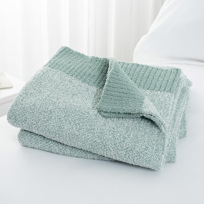 Carriediosa Heather Throw Blanket 60" X 80" Twin, 400GSM Ultra Soft Microfiber Fuzzy Fluffy Reversible Knitted Blankets Cozy Plush Lightweight and Warm Fall Throws for Couch, Bed, Sofa, Sage Green