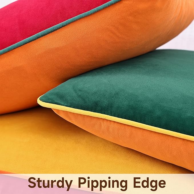 Mecatny Set of 4 Velvet Christmas Throw Pillow Covers 18x18, Soft Colorful Accent Decorative Couch Pillow Covers for Sofa Bedroom Living Room, Green/Red