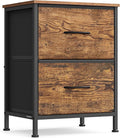 SONGMICS Dresser for Bedroom, Chest of Drawers, Nightstand, Steel, MDF, 2 Non-Woven Fabric Drawers, Storage Organizer Unit, Closet, Entryway, Rustic Brown and Ink Black ULGS312B02S