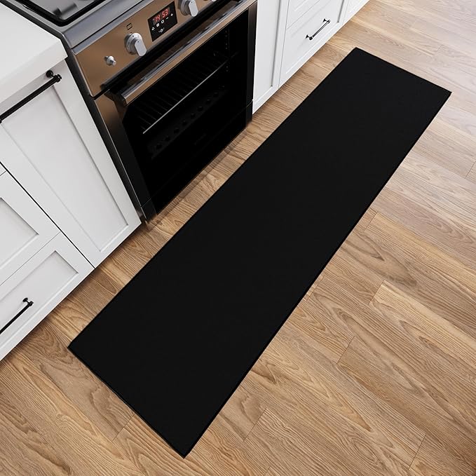 Ottomanson 2x9 Non Slip Hallway Runner Rug with Rubber Backing - Solid Modern Kitchen Rug for Bedroom or Living Room, Black, 2' x 9'