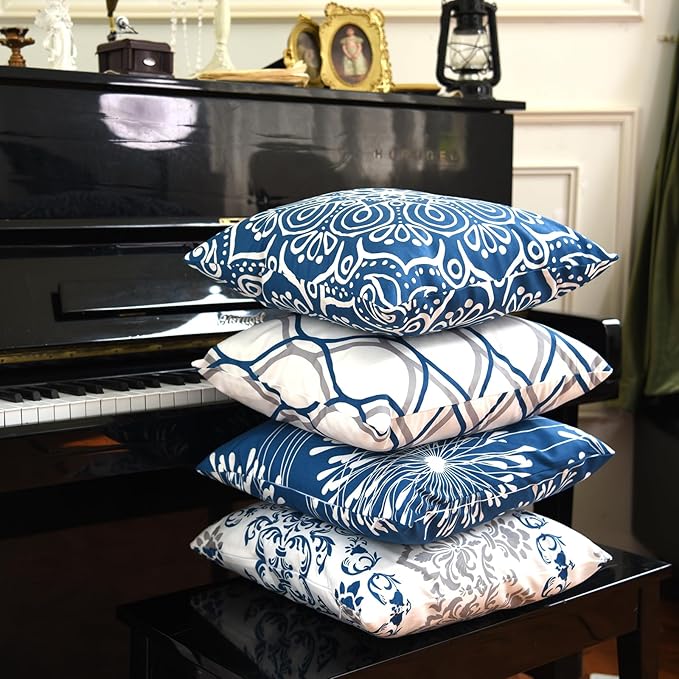 Decorative Throw Pillow Covers 20x20 Set of 4, Modern Simple Square Pillow Case Cushion Cover for Sofa Couch Farmhouse Living Room (Blue, 20"x20")