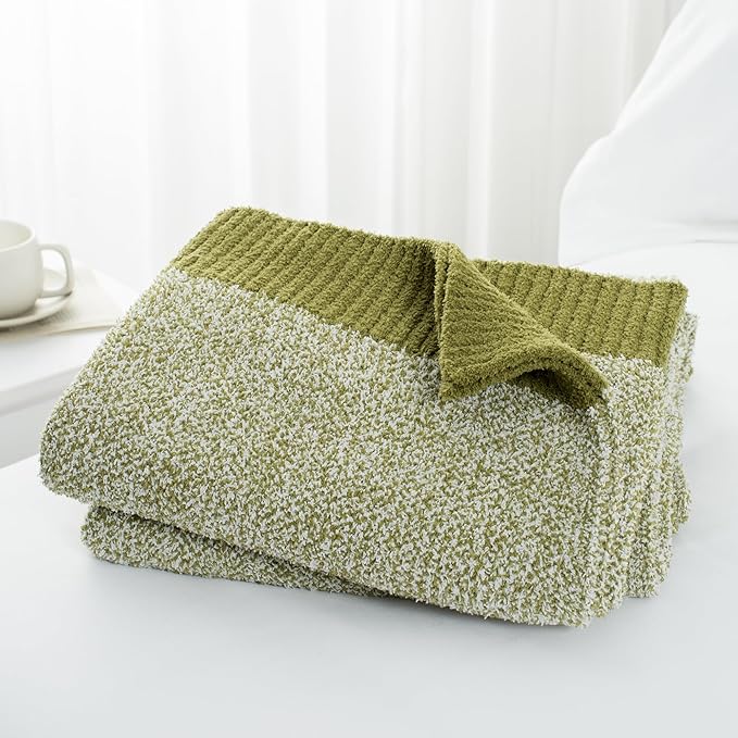 Carriediosa Heather Throw Blanket 60" X 80" Twin, 400GSM Ultra Soft Microfiber Fuzzy Fluffy Reversible Knitted Blankets Cozy Plush Lightweight and Warm Fall Throws for Couch, Bed, Sofa, Olive Green
