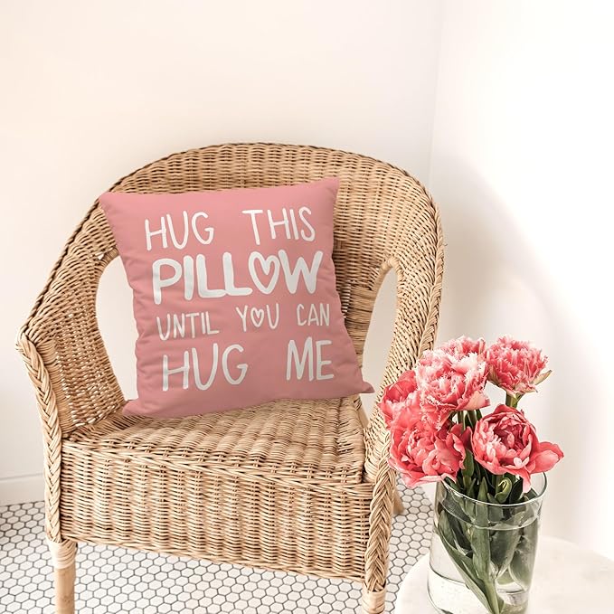 Sufamb Hug This Pillow Until You Can Hug Me Throw Pillow Covers Decor, 18'' x 18'' Pillow case, Boyfriend Girlfriend Birthday Gifts，Long Distance Relationships Gifts， Valentine's Day Gifts (Pink)