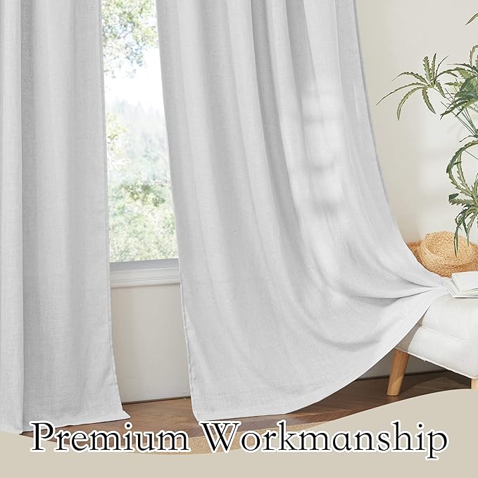 RYB HOME Curtains 95 inch - Subtle Linen Texture Sheer Curtains for Living Room, Glare Scattering Privacy Drapes for Bedroom/Doorway/Dining, Width 52 x Length 95, 1 Pair, Dove Grey
