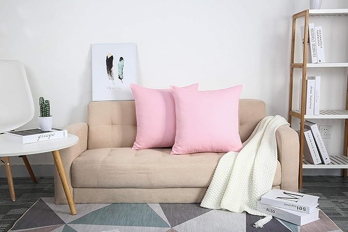 TangDepot Handmade Decorative Solid 100% Cotton Canvas Throw Pillow Covers/Pillow Shams, (20"x20", Salmon Pink)