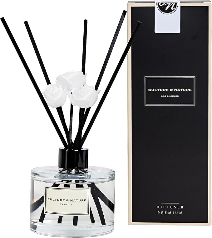 CULTURE & NATURE Reed Diffuser Set 6.7oz (200ml) Vanilla Scented Diffuser with Sticks Home Fragrance Reed Diffuser for Bathroom Shelf Decor