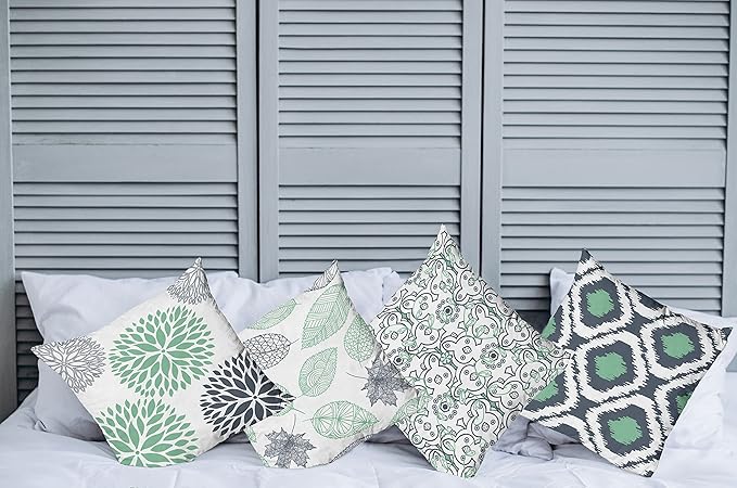Ambesonne Vintage Throw Pillow Cushion Case Pack of 4, Bohemian Ornamental Leaves Dahlia Pattern Geometric Art Curlicue Motif, Modern Accent Double-Sided Digital Printing, 24", Dark Blue and Sea Green
