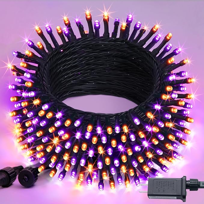 JMEXSUSS 250LED Orange and Purple String Lights Outdoor Waterproof, 8 Lighting Modes Orange and Purple Christmas Lights 91.5ft Connectable Halloween Light Indoor for Tree Yard Patio House Decor