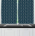 Lunarable Rhombus Print Kitchen Curtains, Nautical Layout of Anchor and Pattern Marine Life Items, Window Drapes 2 Panel Set for Kitchen Cafe Decor, 55" X 39", Dark Petrol Blue Ivory