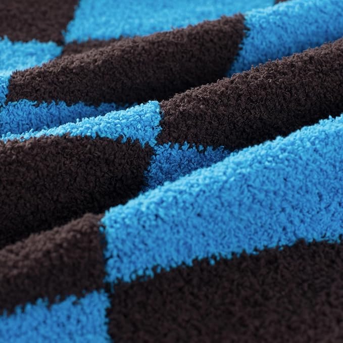 Carriediosa Checkered Throw Blanket 50" X 60", 400GSM Ultra Soft Microfiber Fuzzy Fluffy Reversible Cute Preppy Knitted Blankets Cozy Plush Fall Throws for Couch, Bed, Sofa, Blue and Brown