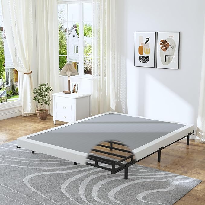 King Box Spring - 4 Inch High Profile Box Spring for King Bed, Sturdy Metal Frame Mattress Foundation, Easy Assembly, Quiet & Noise-Free