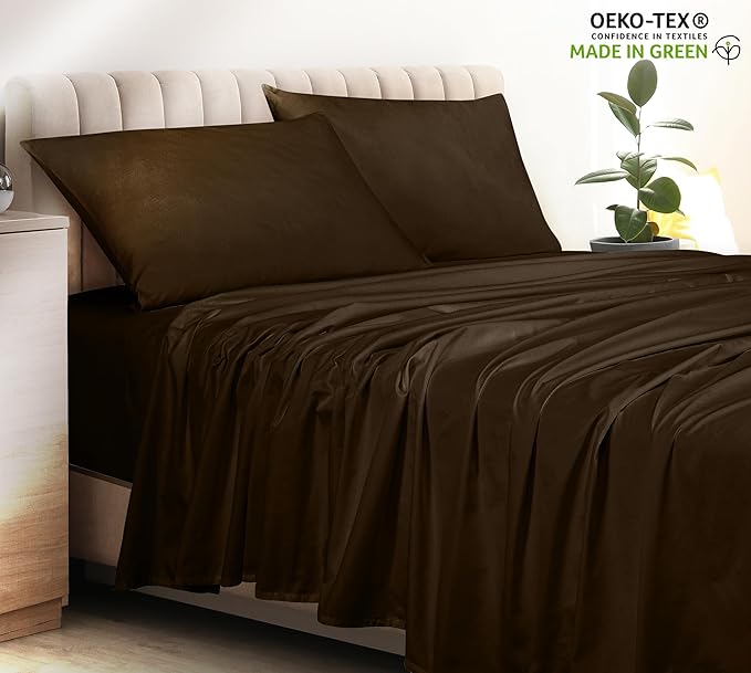 400 Thread Count 100% American Grown Cotton Chocolate Flat Sheet Only - Cooling Sheets - Luxury Sateen Weave - Full Size Flat Sheet Sold Separately - Super Soft Cotton Top Sheets (Full, Hazel Nut)