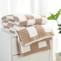 Carriediosa Checkered Throw Blanket 50" X 60", 400GSM Ultra Soft Microfiber Fuzzy Fluffy Reversible Cute Preppy Knitted Blankets Cozy Plush Fall Throws for Couch, Bed, Sofa, Taupe