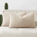 Woaboy Pack of 2 12x20 Inch Decorative Boucle Throw Pillow Covers Textured Lumbar Pillowcaes Accent Solid Cozy Soft Cushion Covers Home Decor for Sofa Couch Living Room Home Decor,Neutral